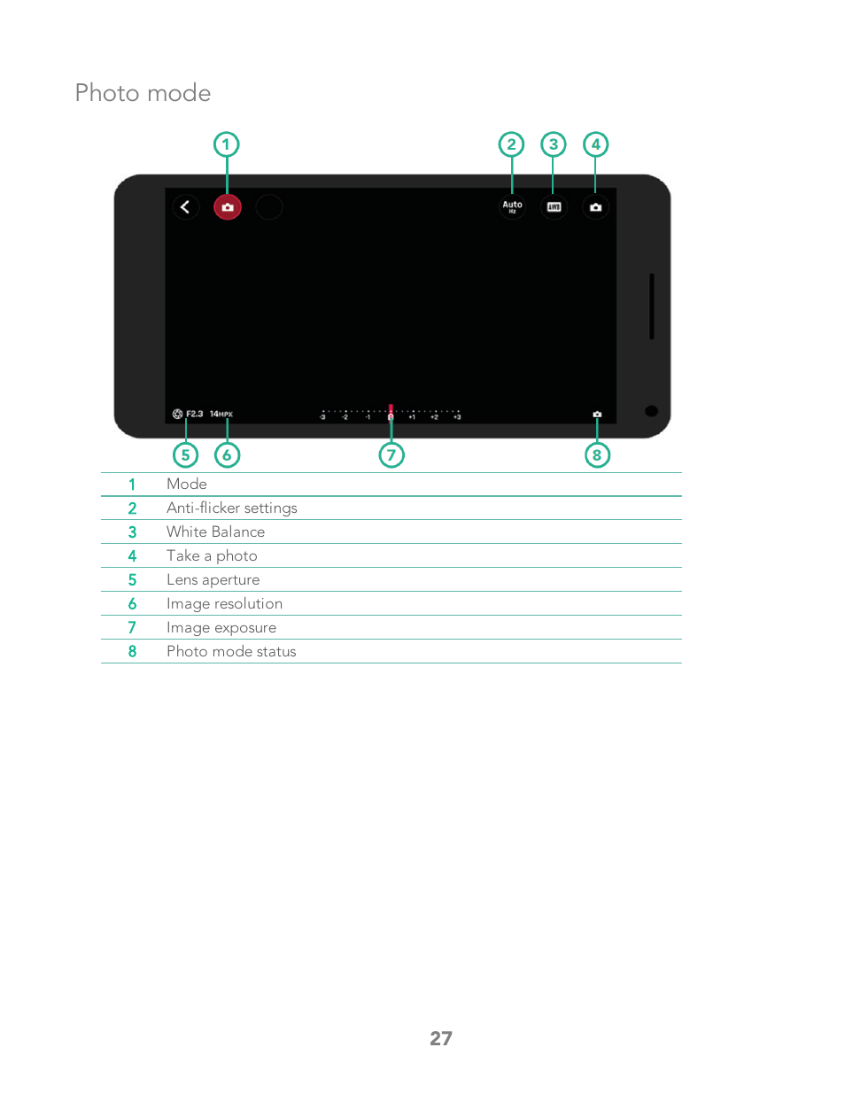 Photo mode | Parrot Bebop 2 User Manual | Page 31 / 86