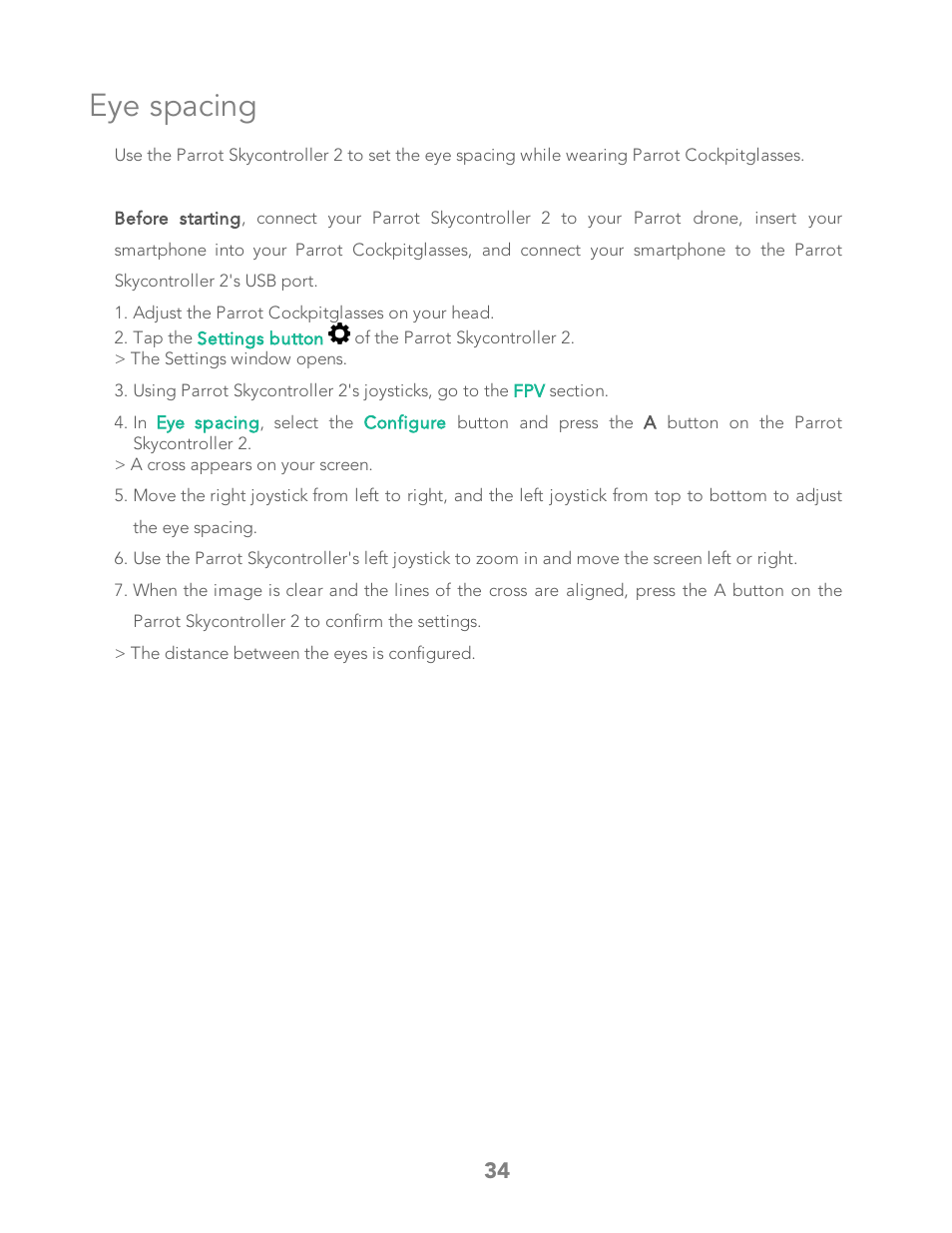 Eye spacing | Parrot Bebop 2 User Manual | Page 38 / 86