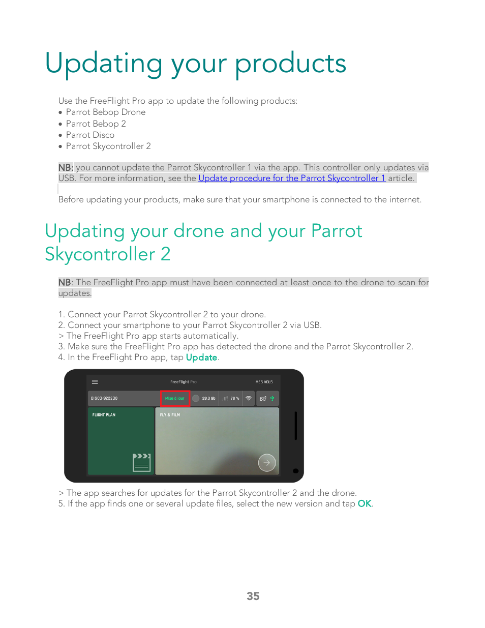 Updating your products | Parrot Bebop 2 User Manual | Page 39 / 86