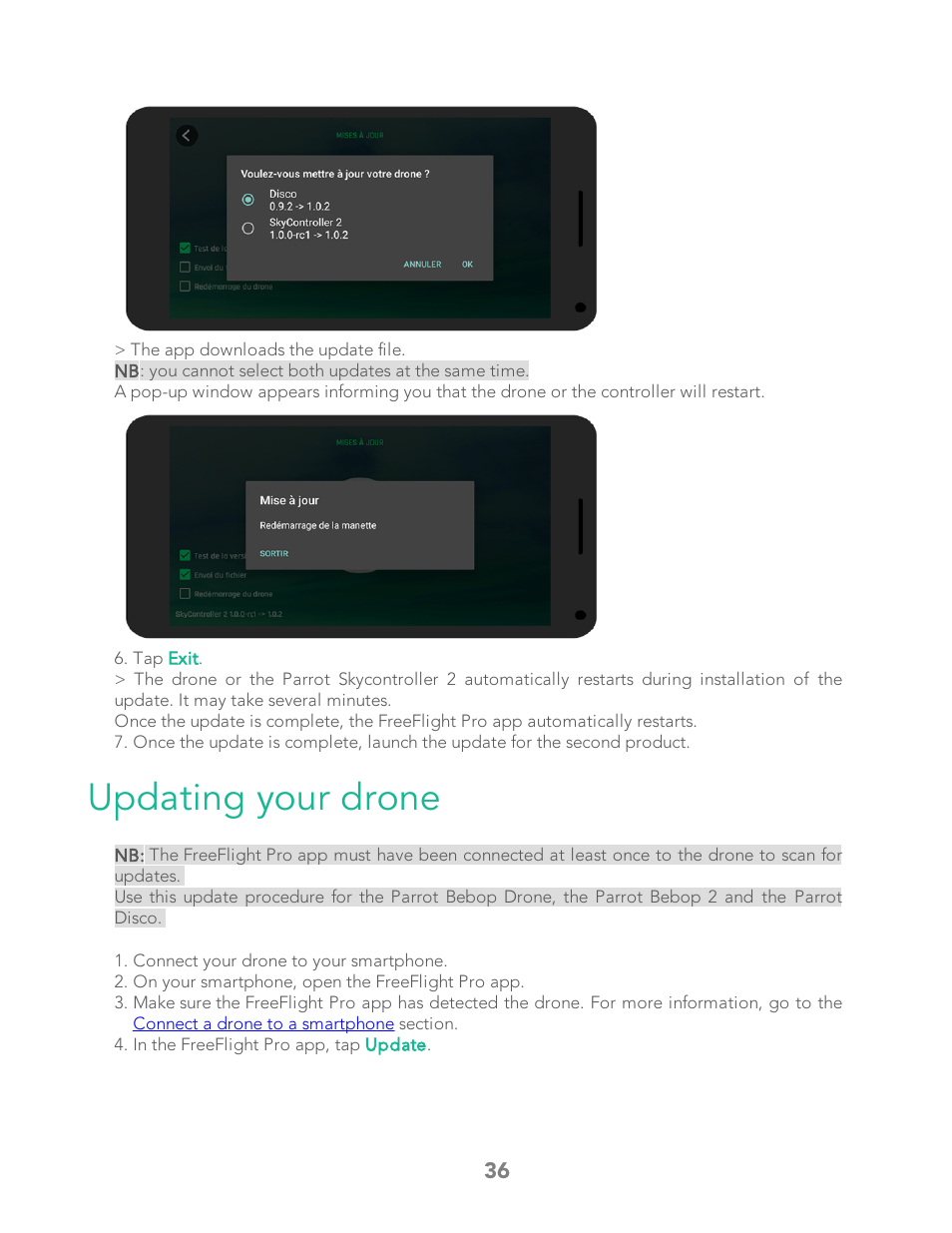 Updating your drone | Parrot Bebop 2 User Manual | Page 40 / 86