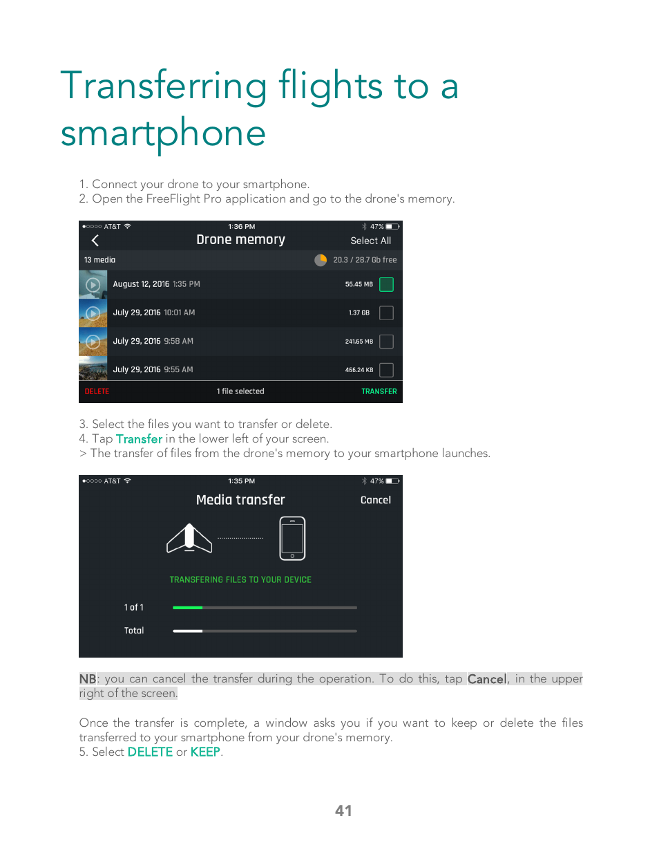 Transferring flights to a smartphone | Parrot Bebop 2 User Manual | Page 45 / 86