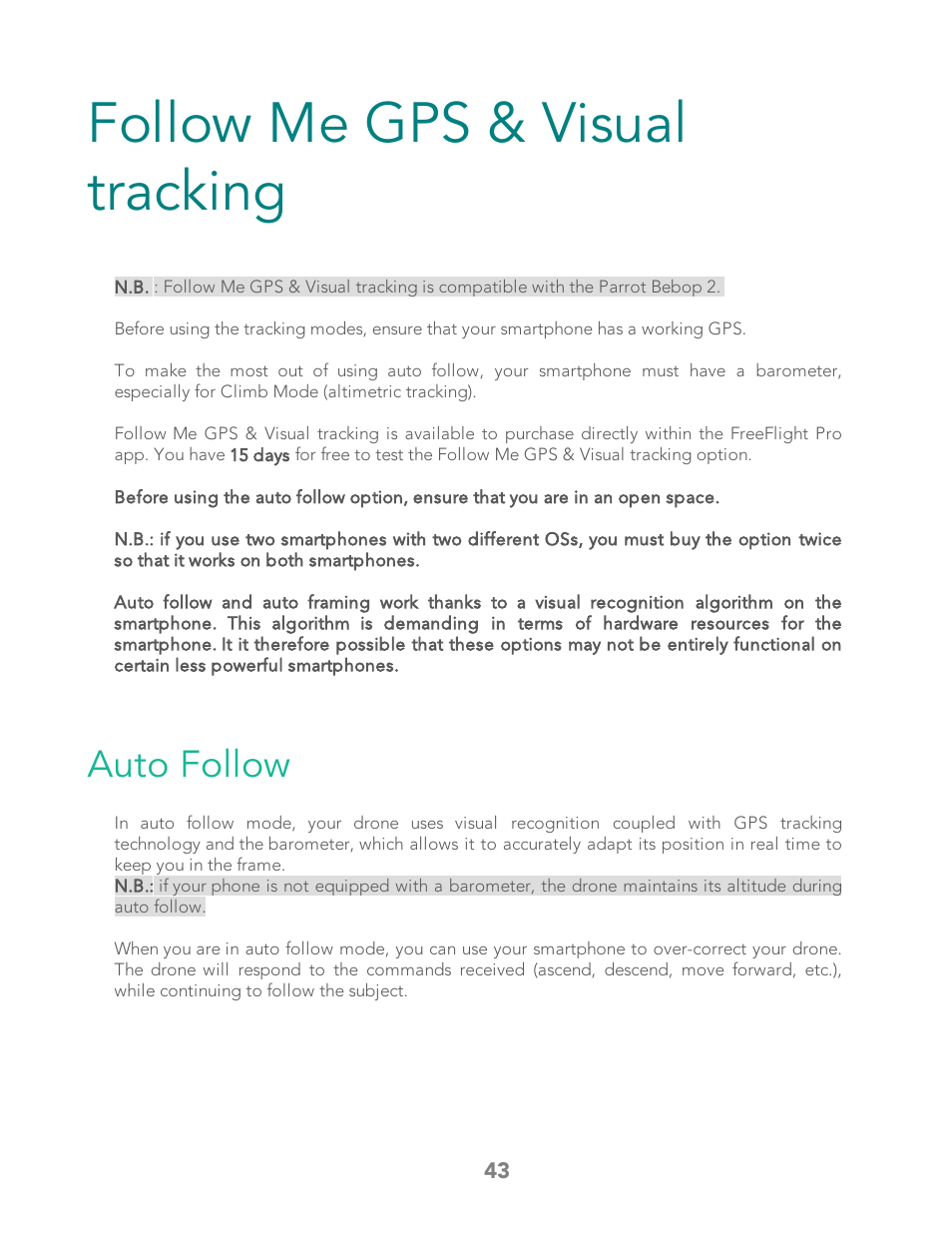 Follow me gps & visual tracking, Auto follow, Launch follow me | Parrot Bebop 2 User Manual | Page 47 / 86
