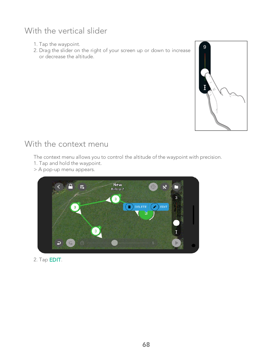 With the vertical slider, With the context menu | Parrot Bebop 2 User Manual | Page 72 / 86