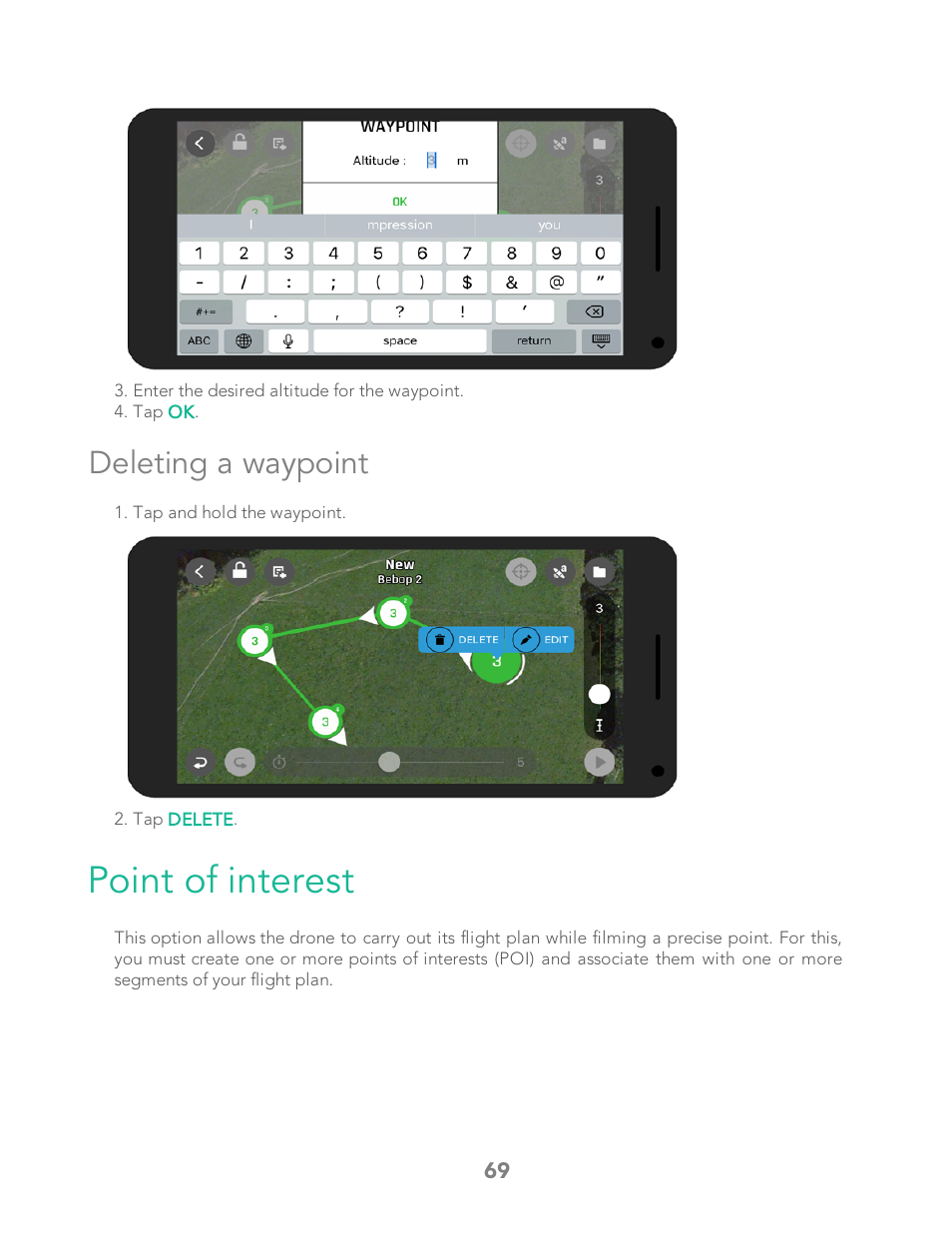 Deleting a waypoint, Point of interest | Parrot Bebop 2 User Manual | Page 73 / 86