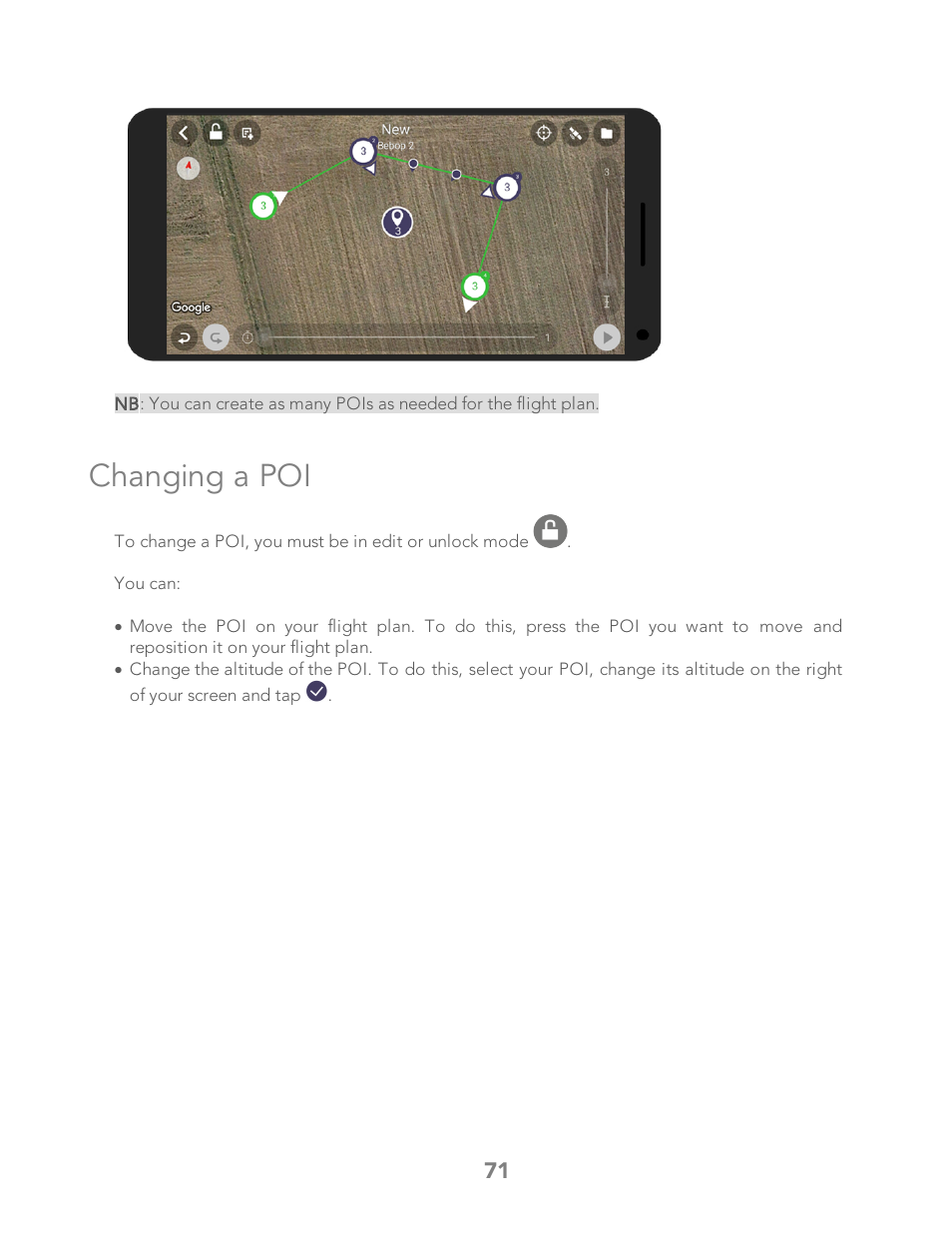 Changing a poi | Parrot Bebop 2 User Manual | Page 75 / 86