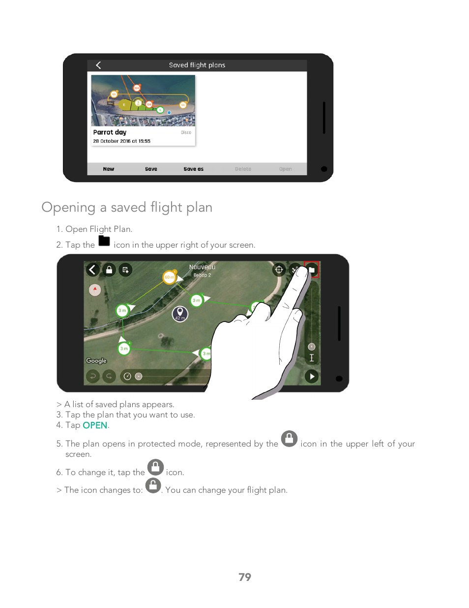 Opening a saved flight plan | Parrot Bebop 2 User Manual | Page 83 / 86