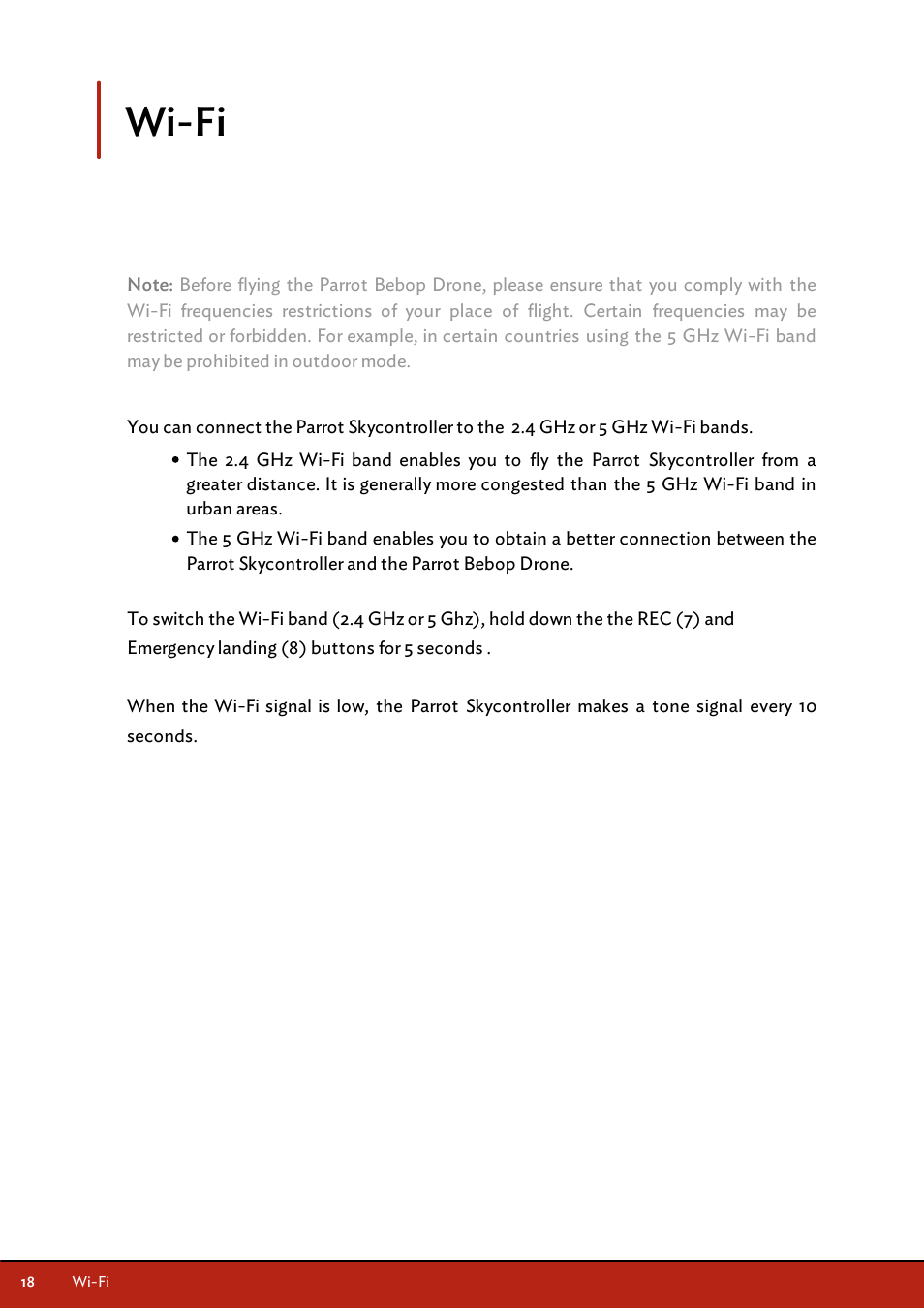 Wi-fi | Parrot Skycontroller User Manual | Page 18 / 23