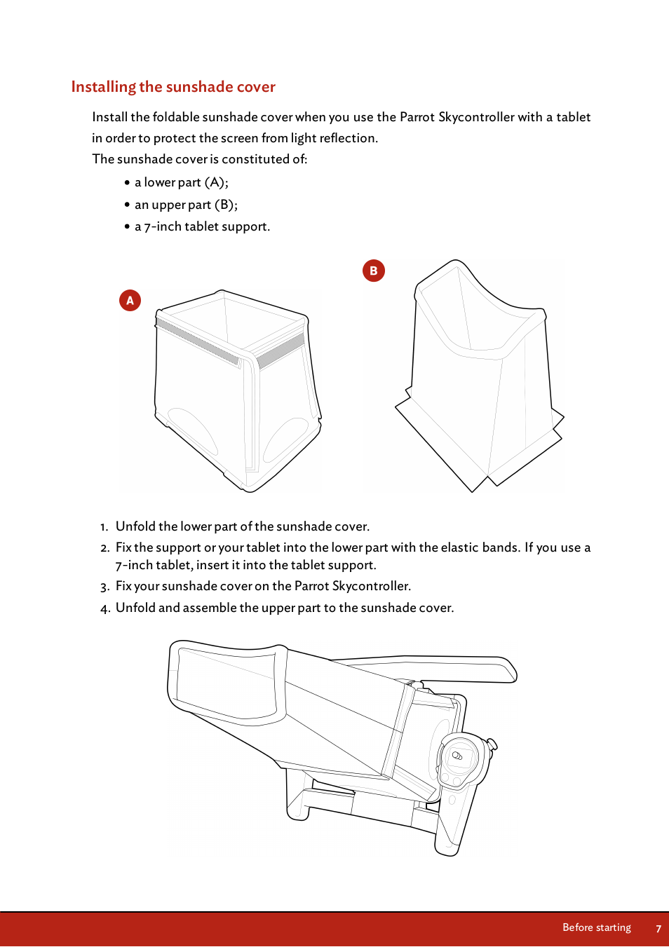 Installing the sunshade cover | Parrot Skycontroller User Manual | Page 7 / 23