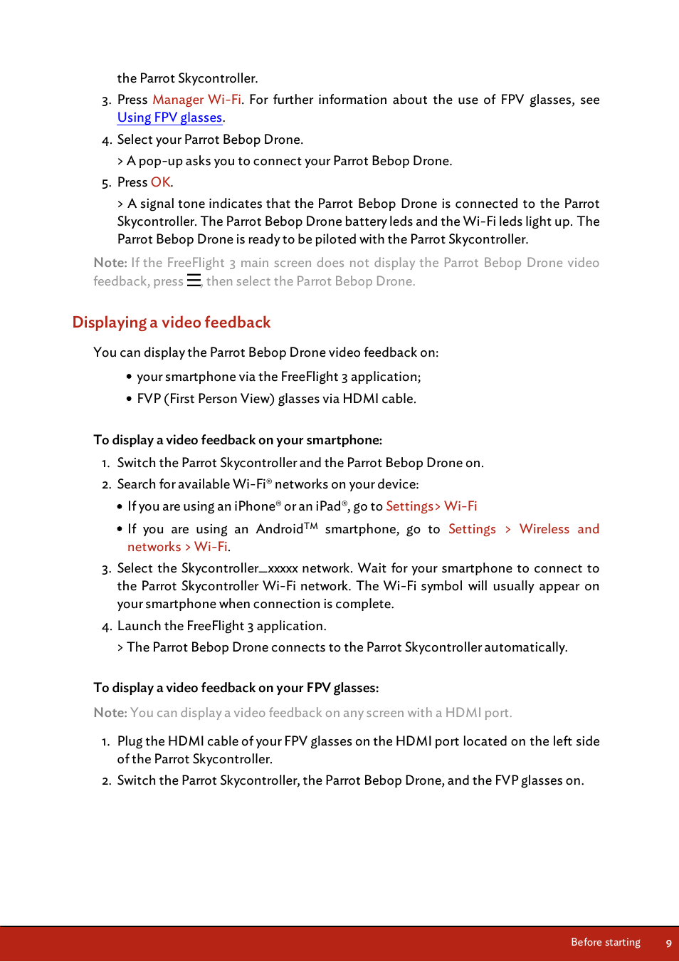 Displaying a video feedback | Parrot Skycontroller User Manual | Page 9 / 23
