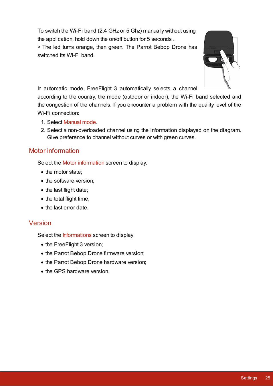 Motor information, Version | Parrot Bebop Drone User Manual | Page 25 / 33