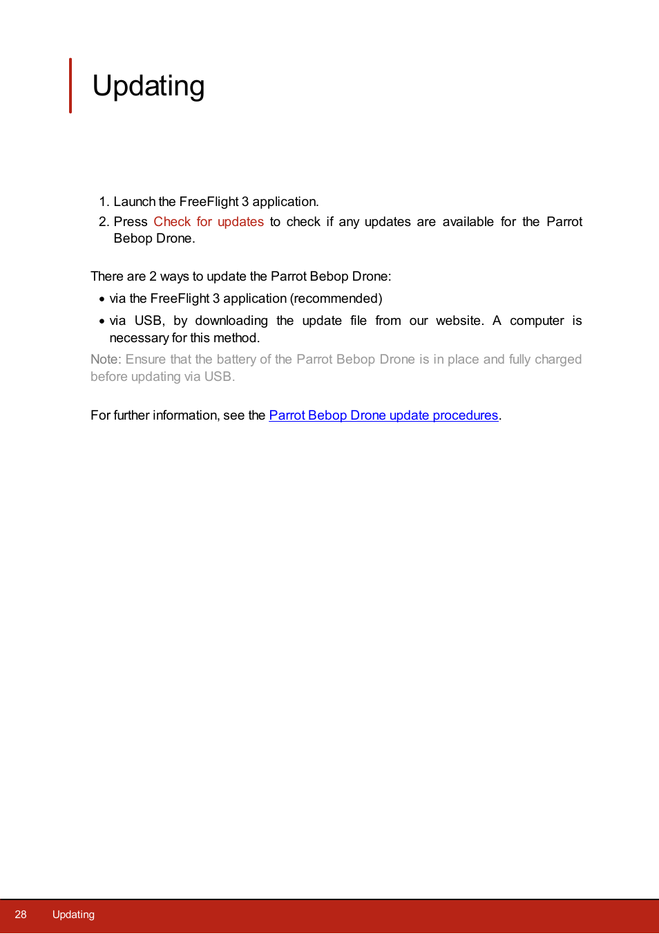 Updating | Parrot Bebop Drone User Manual | Page 28 / 33