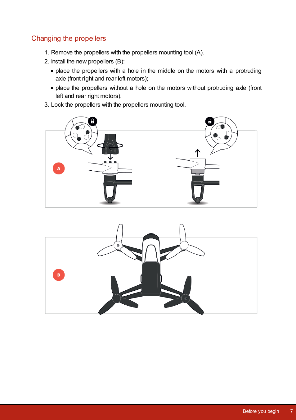 Changing the propellers | Parrot Bebop Drone User Manual | Page 7 / 33