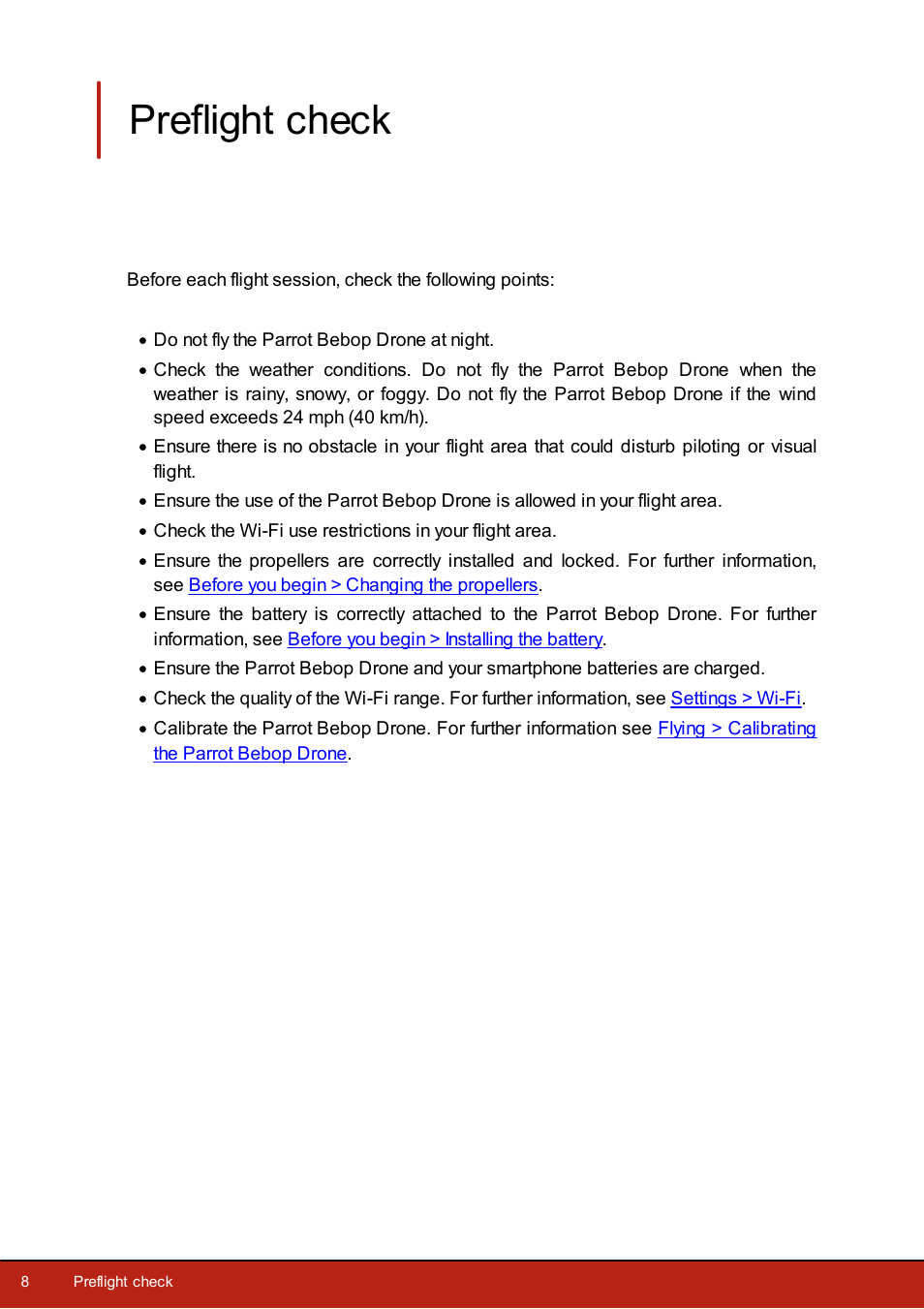 Preflight check | Parrot Bebop Drone User Manual | Page 8 / 33