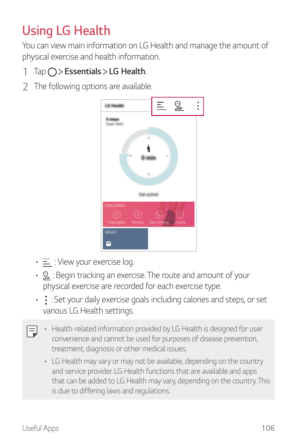 Using lg health | LG G6 H872 User Manual | Page 107 / 183