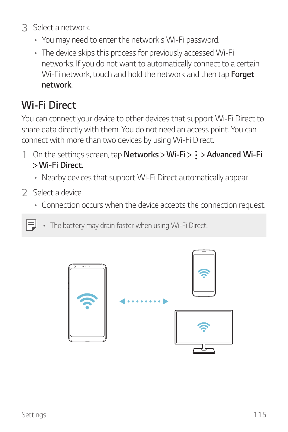 Wi-fi direct | LG G6 H872 User Manual | Page 116 / 183