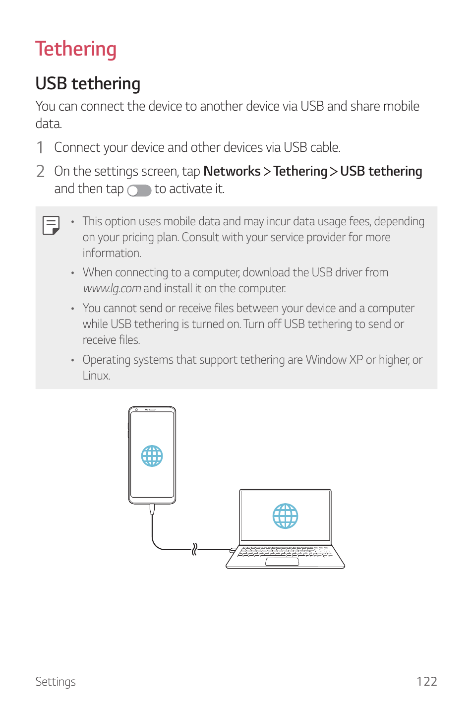 Tethering, Usb tethering | LG G6 H872 User Manual | Page 123 / 183