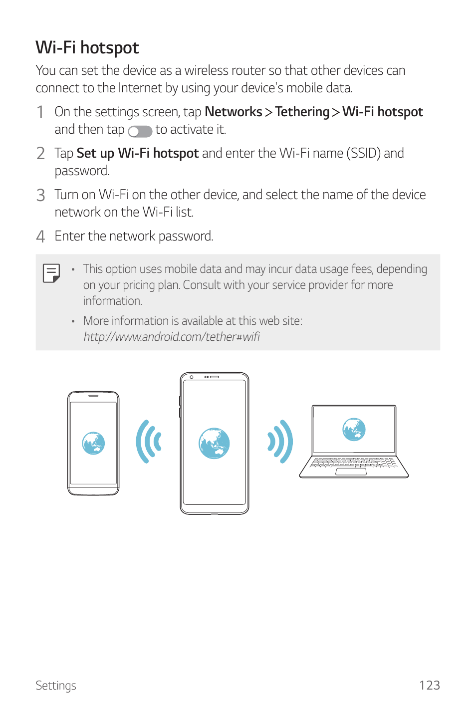 Wi-fi hotspot | LG G6 H872 User Manual | Page 124 / 183