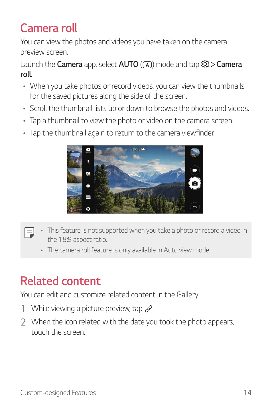 Camera roll, Related content | LG G6 H872 User Manual | Page 15 / 183