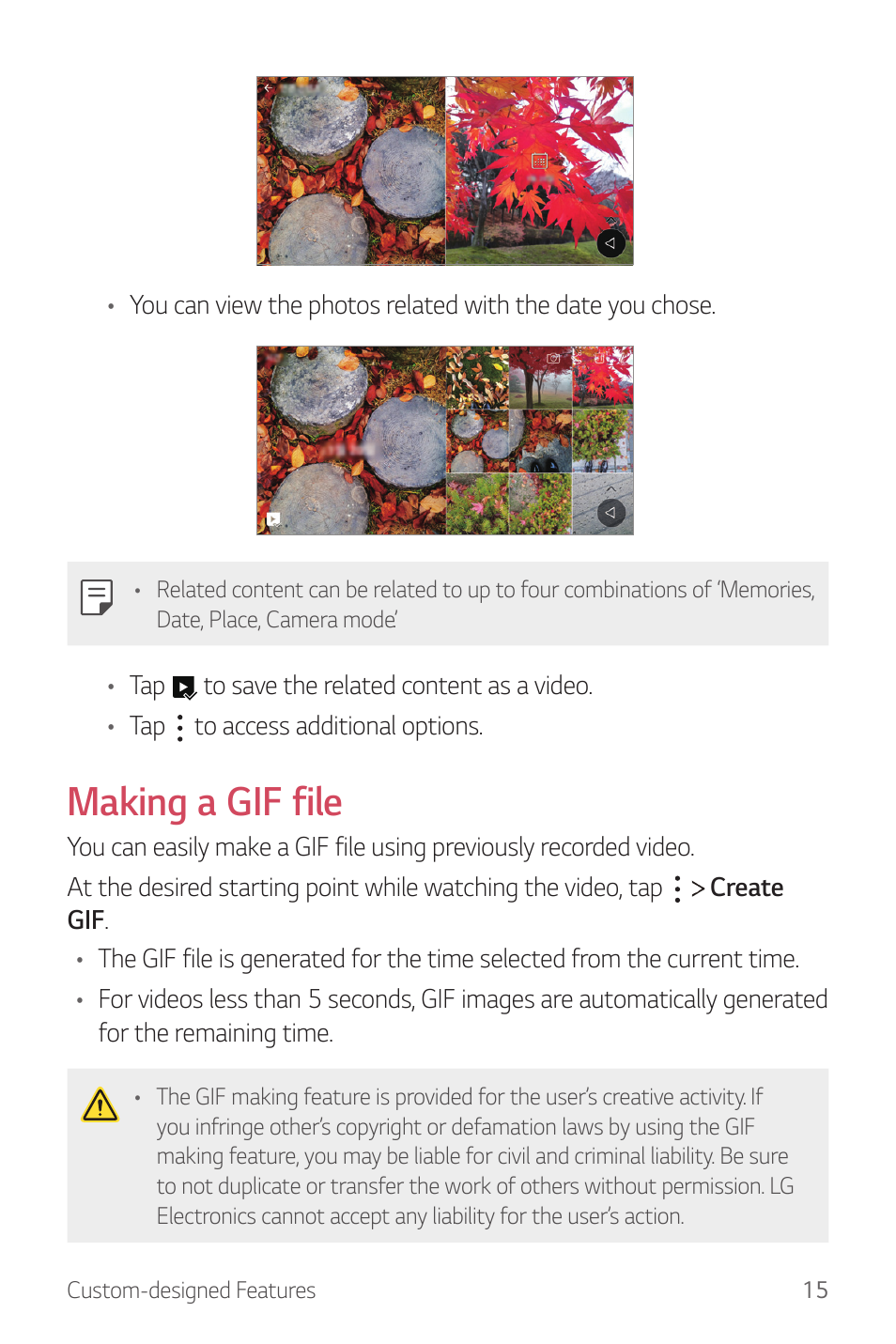 Making a gif file | LG G6 H872 User Manual | Page 16 / 183