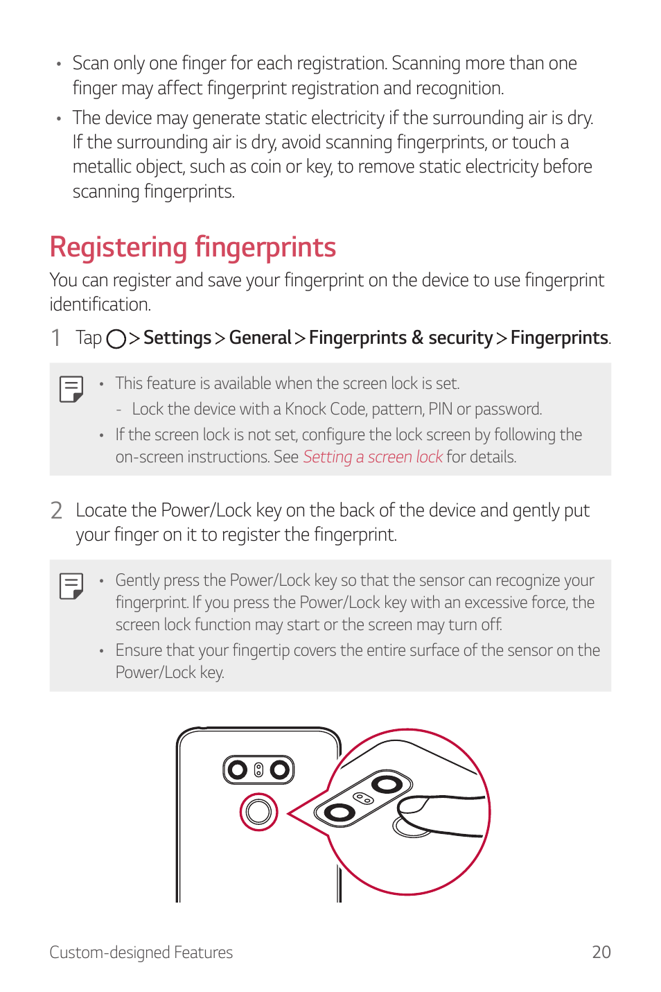 Registering fingerprints | LG G6 H872 User Manual | Page 21 / 183