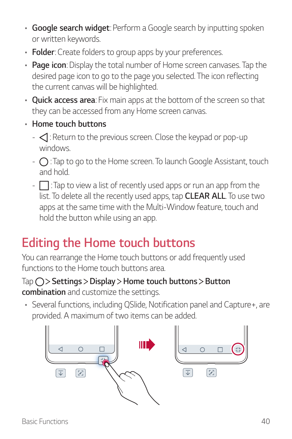 Editing the home touch buttons | LG G6 H872 User Manual | Page 41 / 183