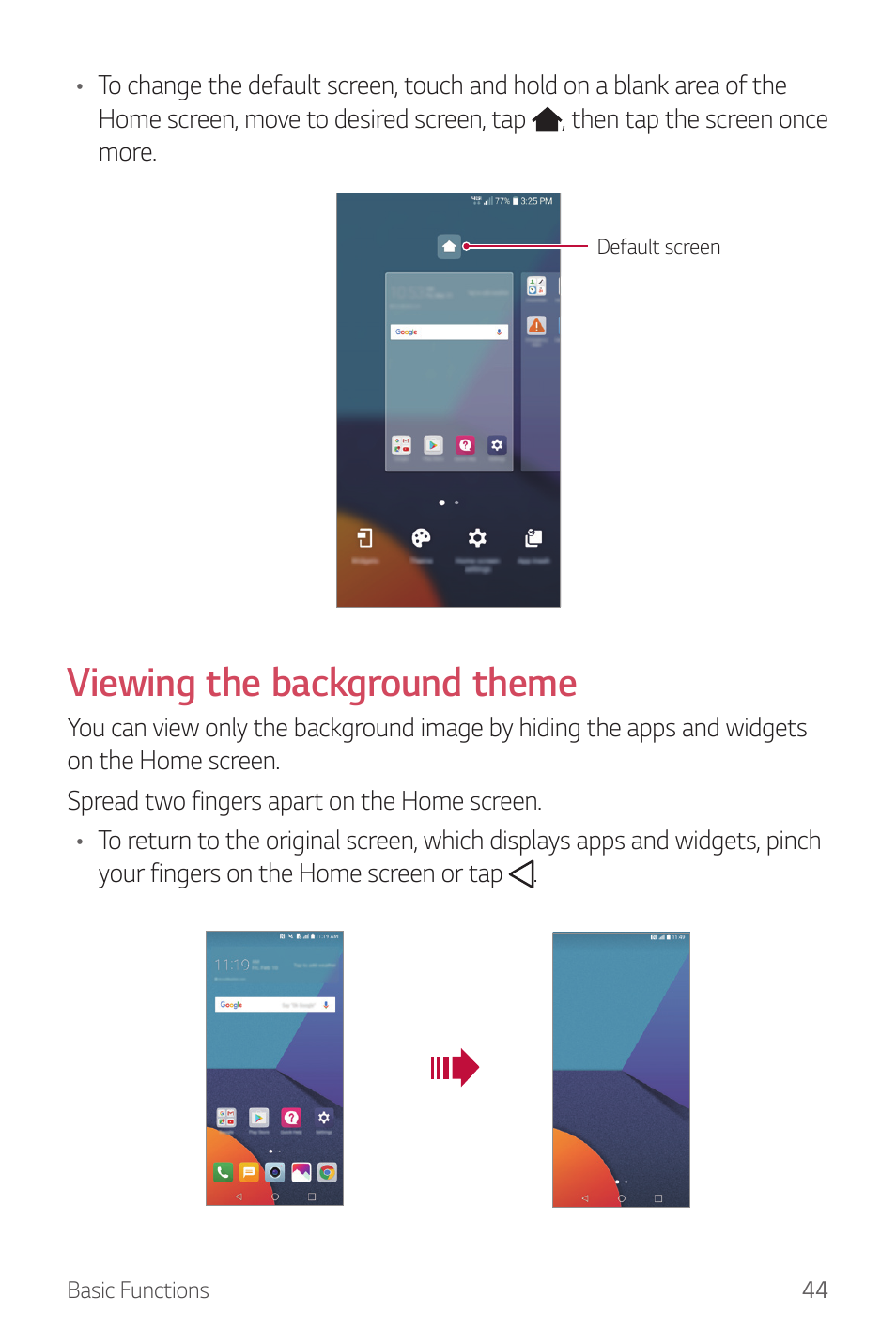 Viewing the background theme | LG G6 H872 User Manual | Page 45 / 183