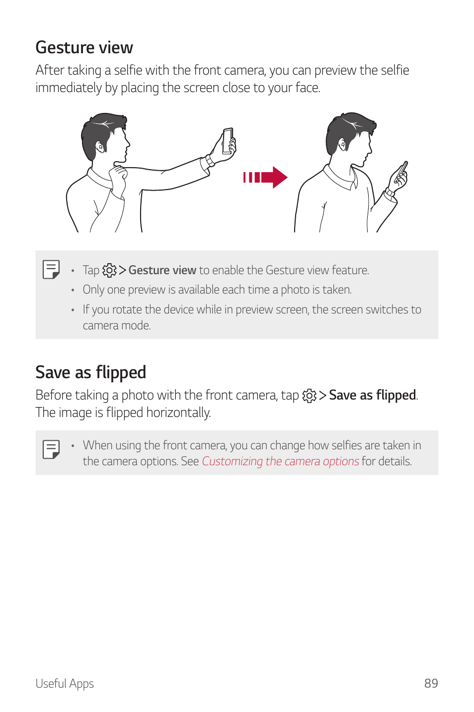 Gesture view, Save as flipped | LG G6 H872 User Manual | Page 90 / 183