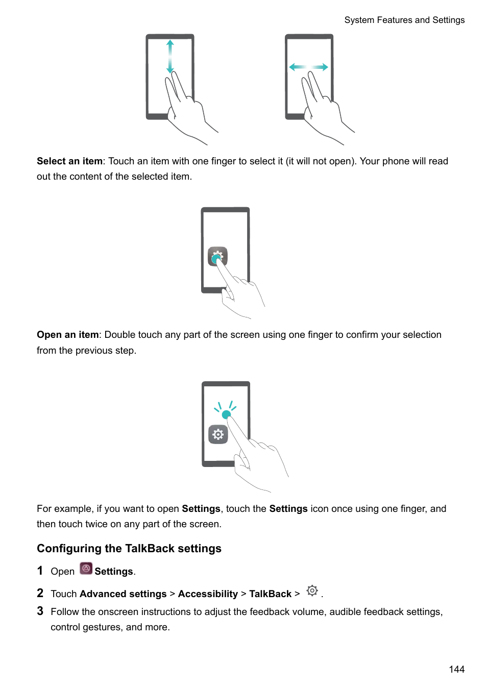 Configuring the talkback settings | Huawei P10 User Manual | Page 150 / 158