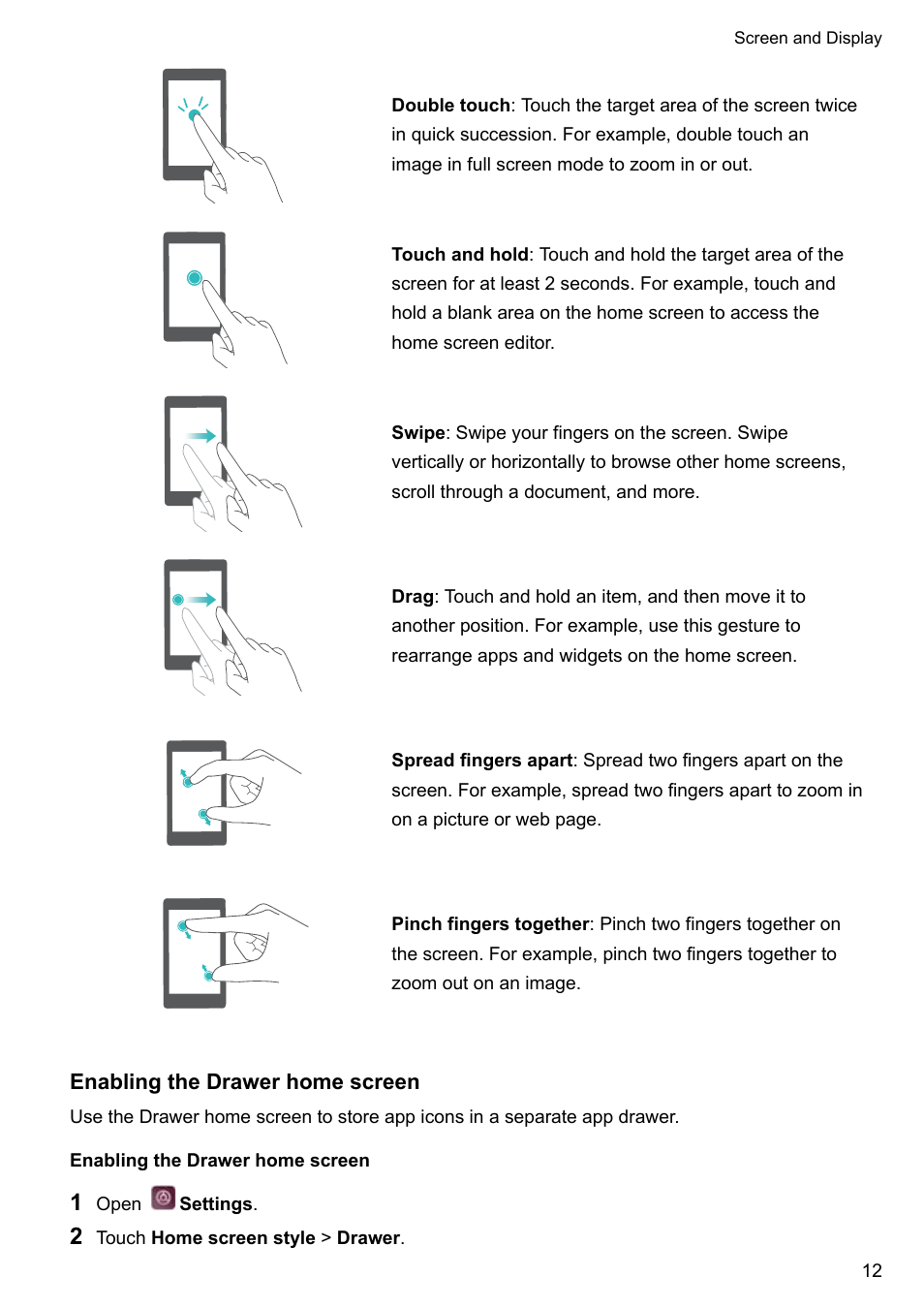 Enabling the drawer home screen | Huawei P10 User Manual | Page 18 / 158