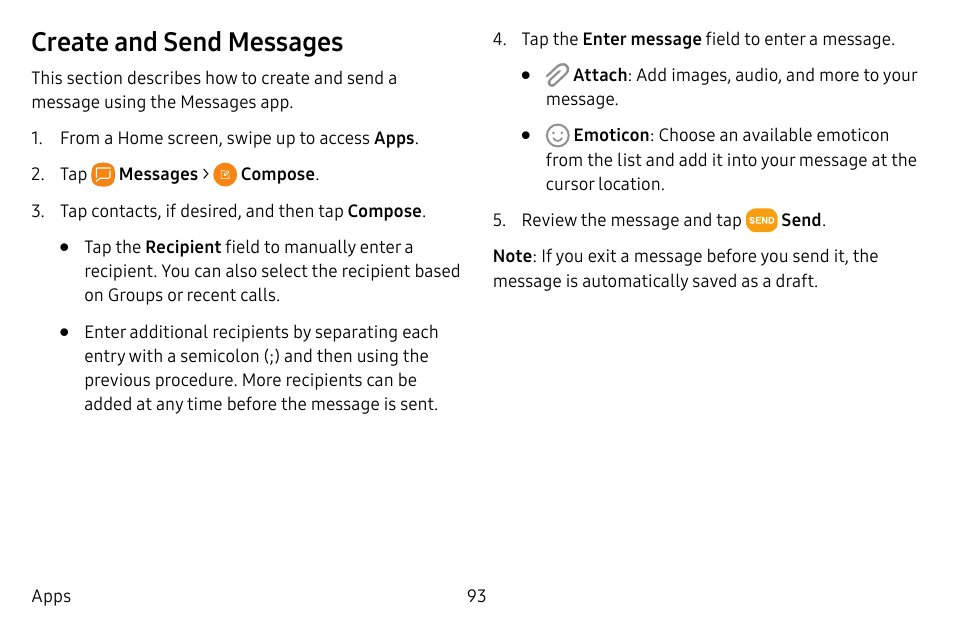 Create and send messages | Samsung Galaxy S8 User Manual | Page 100 / 213