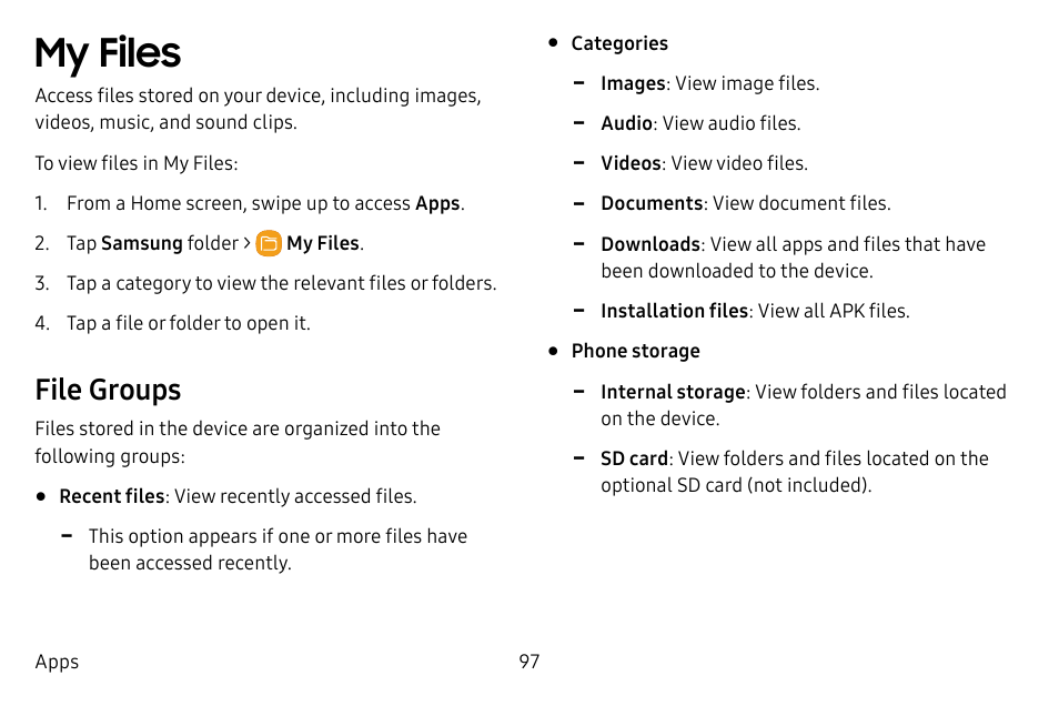 My files, File groups | Samsung Galaxy S8 User Manual | Page 104 / 213