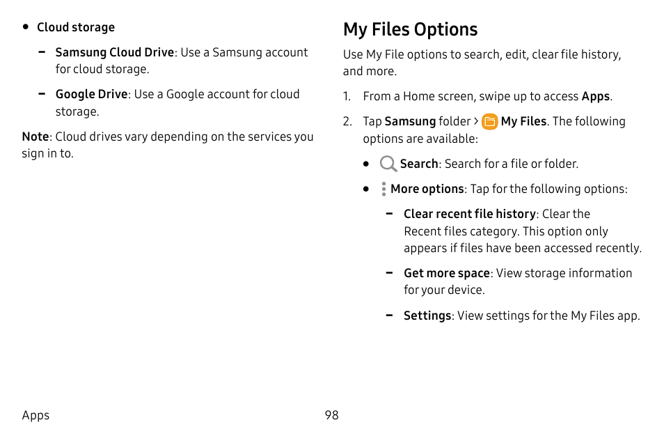 My files options | Samsung Galaxy S8 User Manual | Page 105 / 213