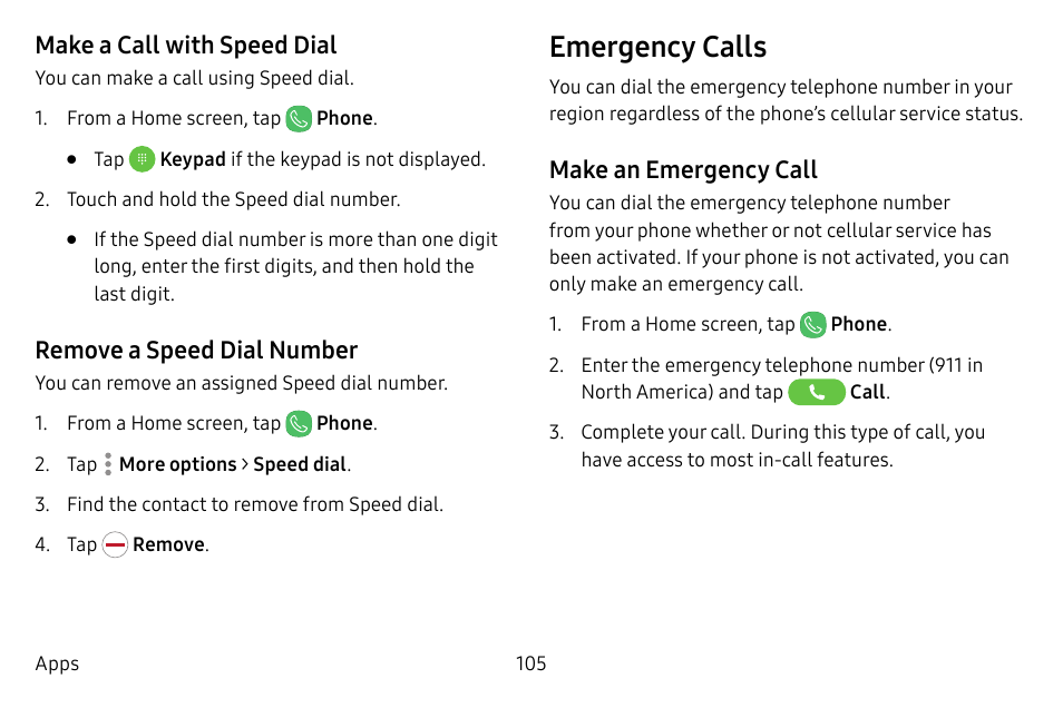 Emergency calls | Samsung Galaxy S8 User Manual | Page 112 / 213