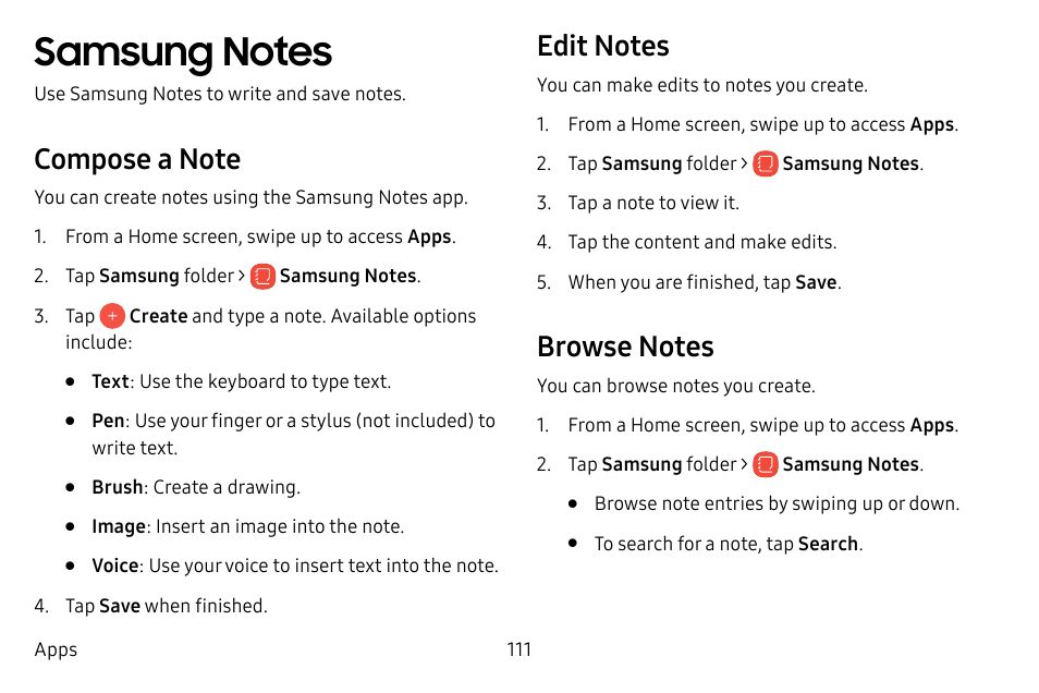 Samsung notes | Samsung Galaxy S8 User Manual | Page 118 / 213