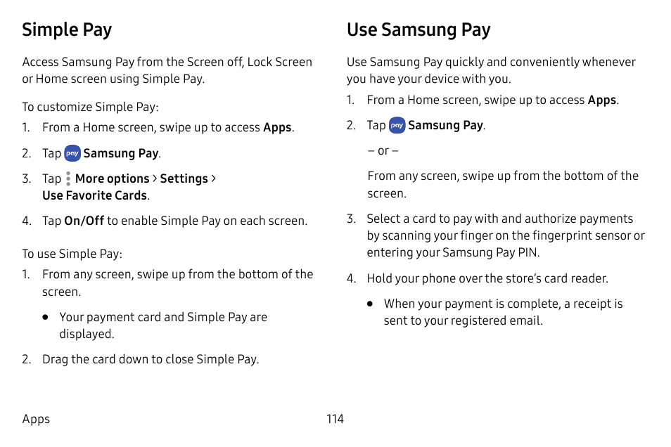 Simple pay, Use samsung pay | Samsung Galaxy S8 User Manual | Page 121 / 213