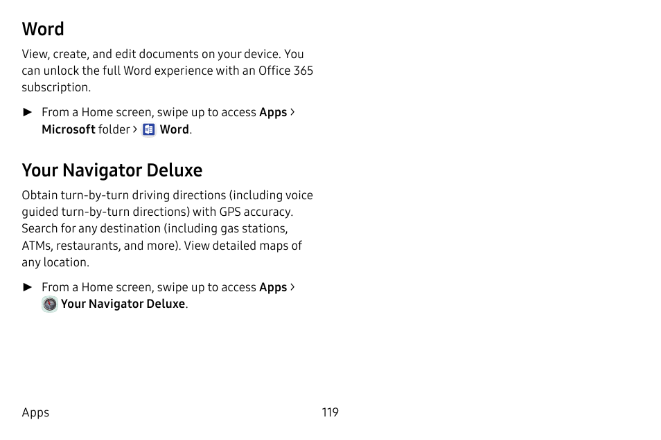 Word, Your navigator deluxe | Samsung Galaxy S8 User Manual | Page 126 / 213