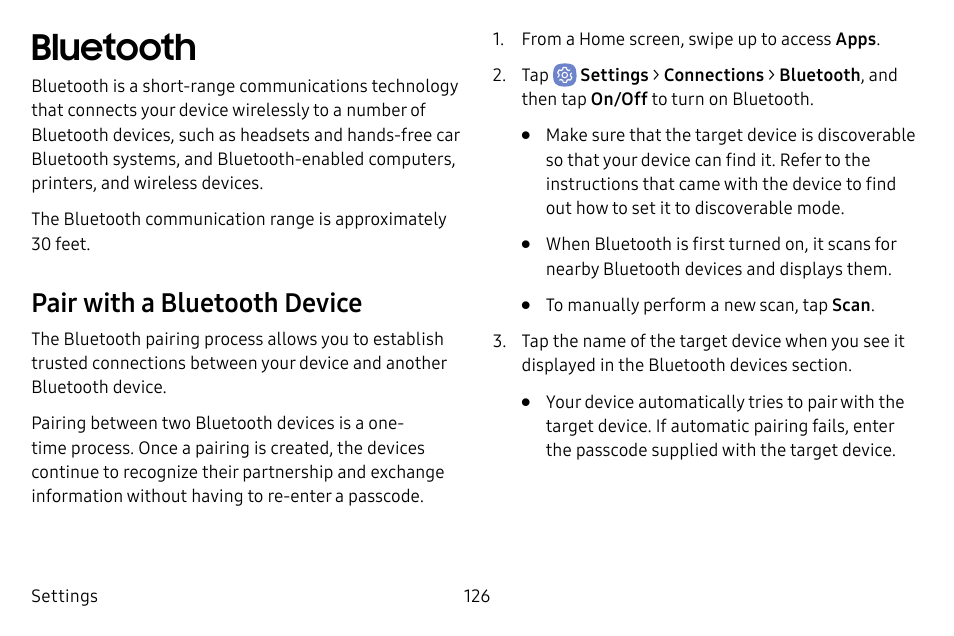 Bluetooth, Pair with a bluetooth device | Samsung Galaxy S8 User Manual | Page 133 / 213