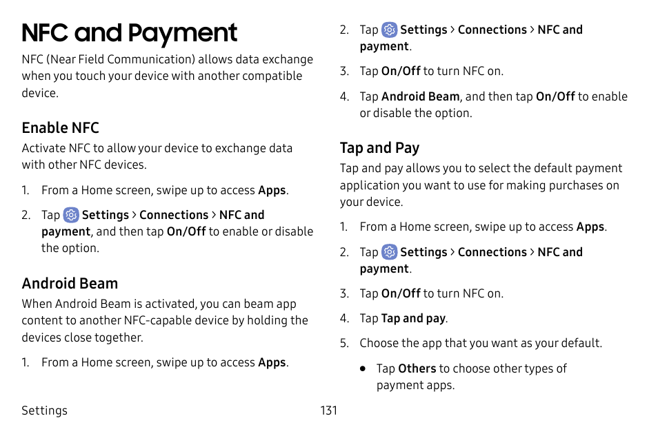 Nfc and payment | Samsung Galaxy S8 User Manual | Page 138 / 213