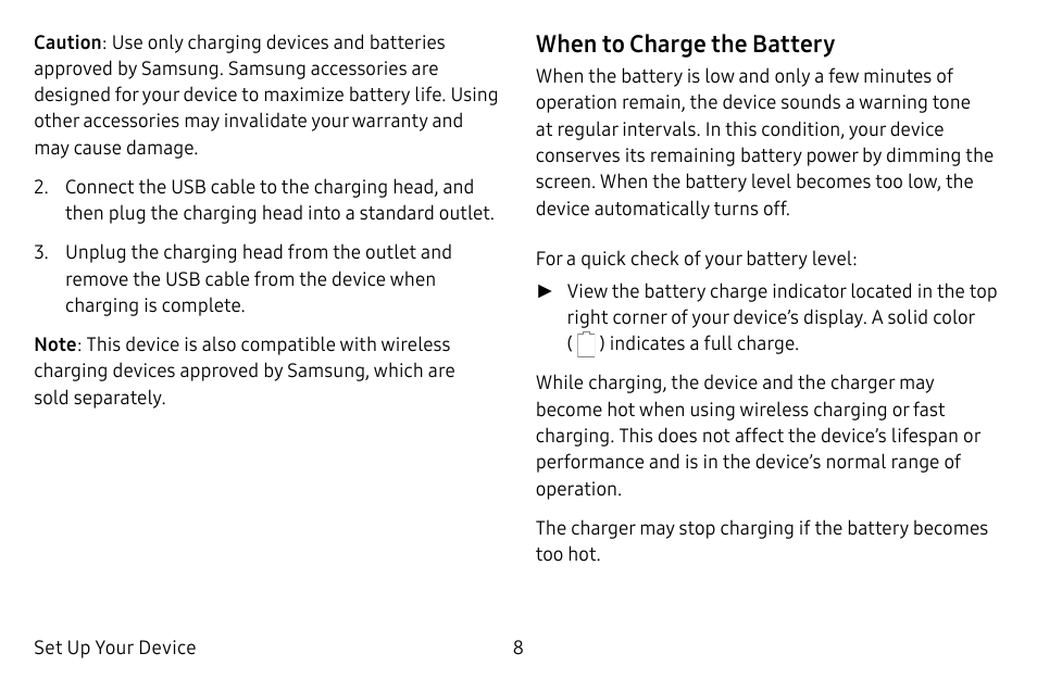 When to charge the battery | Samsung Galaxy S8 User Manual | Page 15 / 213