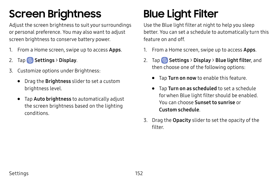 Screen brightness, Blue light filter | Samsung Galaxy S8 User Manual | Page 159 / 213