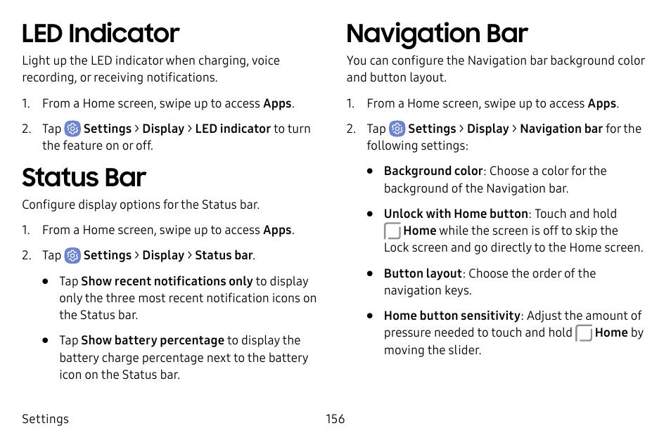 Led indicator, Status bar, Navigation bar | Samsung Galaxy S8 User Manual | Page 163 / 213