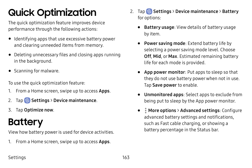 Quick optimization, Battery | Samsung Galaxy S8 User Manual | Page 170 / 213