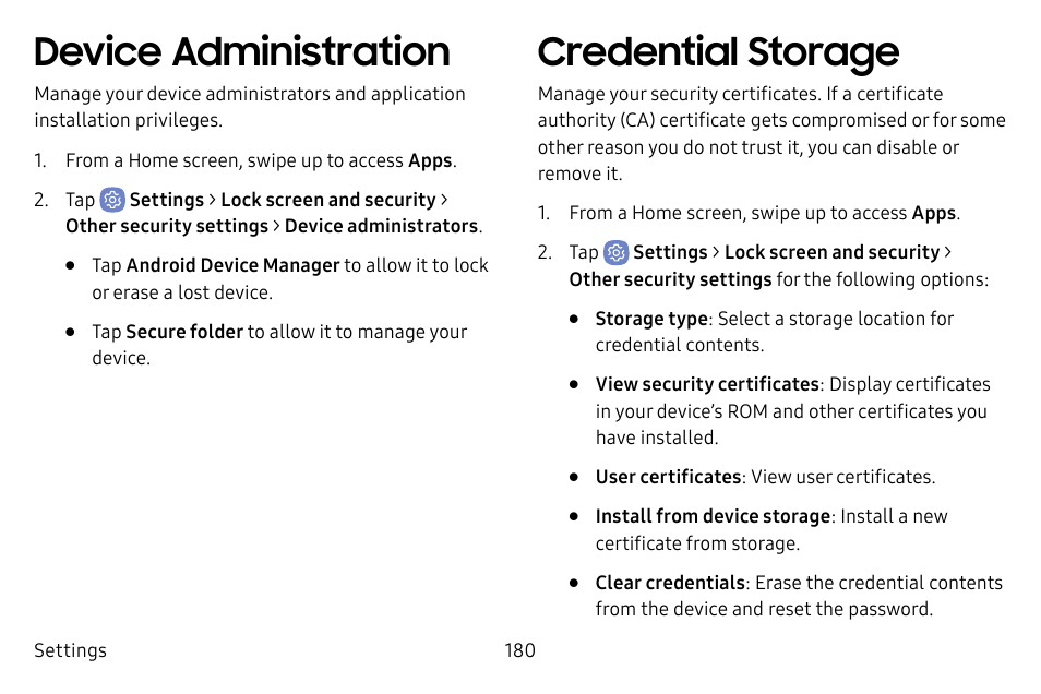 Device administration, Credential storage | Samsung Galaxy S8 User Manual | Page 187 / 213