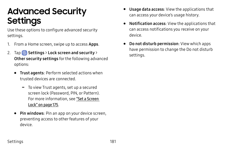 Advanced security settings | Samsung Galaxy S8 User Manual | Page 188 / 213