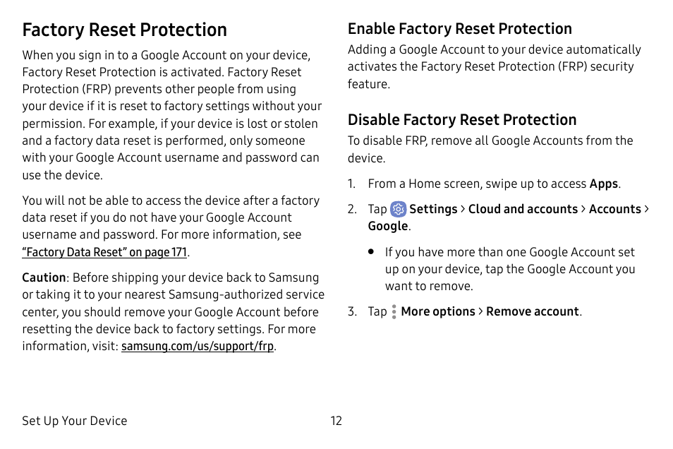 Factory reset protection | Samsung Galaxy S8 User Manual | Page 19 / 213