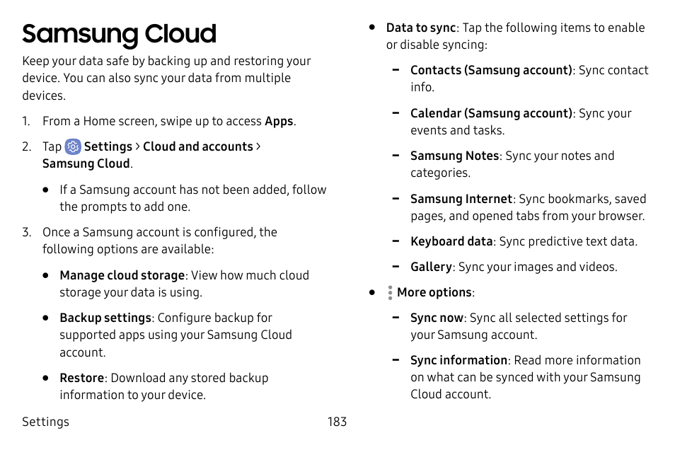 Samsung cloud | Samsung Galaxy S8 User Manual | Page 190 / 213