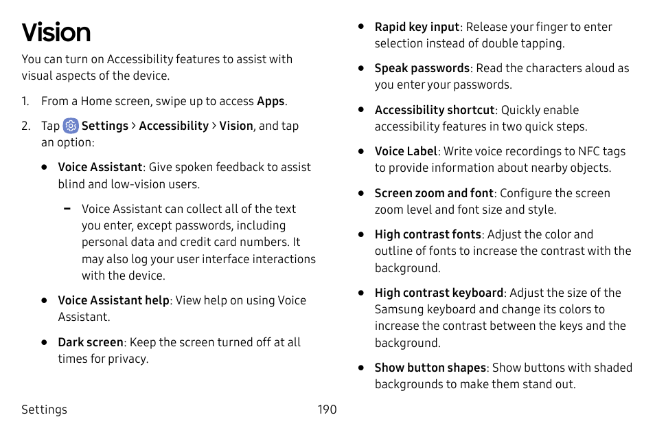 Vision | Samsung Galaxy S8 User Manual | Page 197 / 213