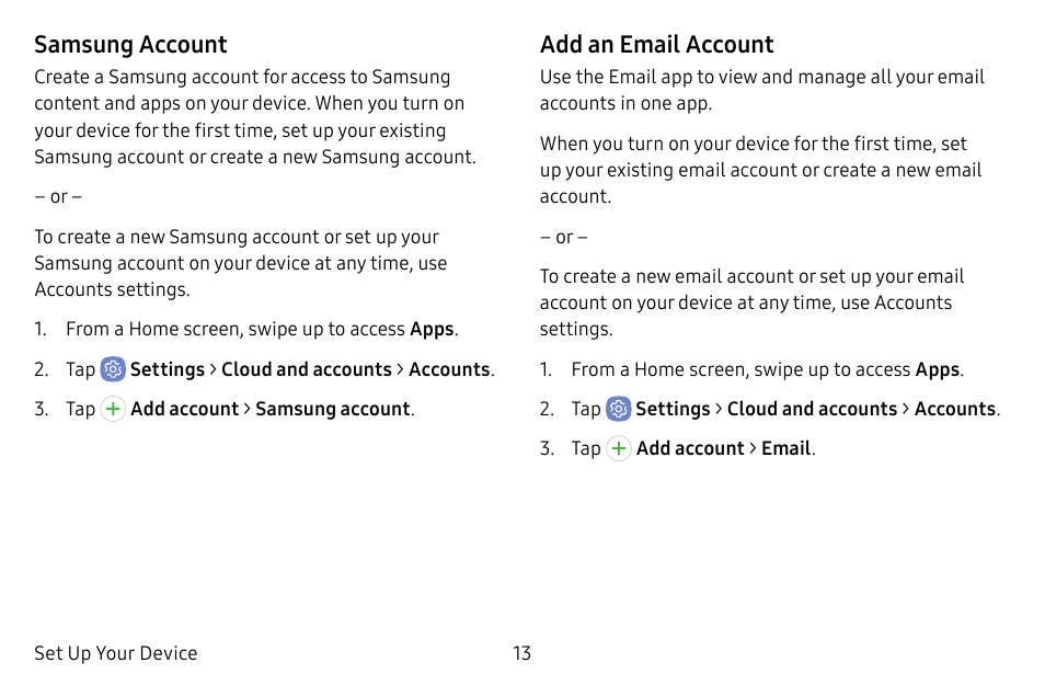 Samsung account, Add an email account | Samsung Galaxy S8 User Manual | Page 20 / 213