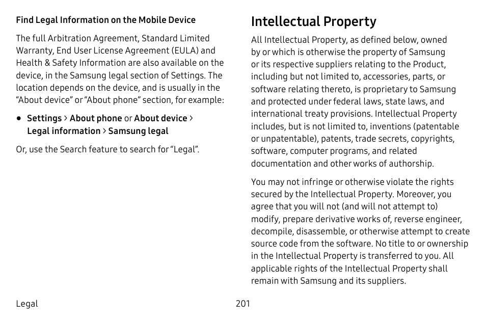 Intellectual property | Samsung Galaxy S8 User Manual | Page 208 / 213