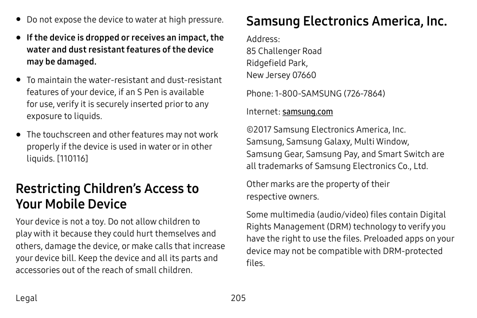 Samsung electronics america, inc | Samsung Galaxy S8 User Manual | Page 212 / 213